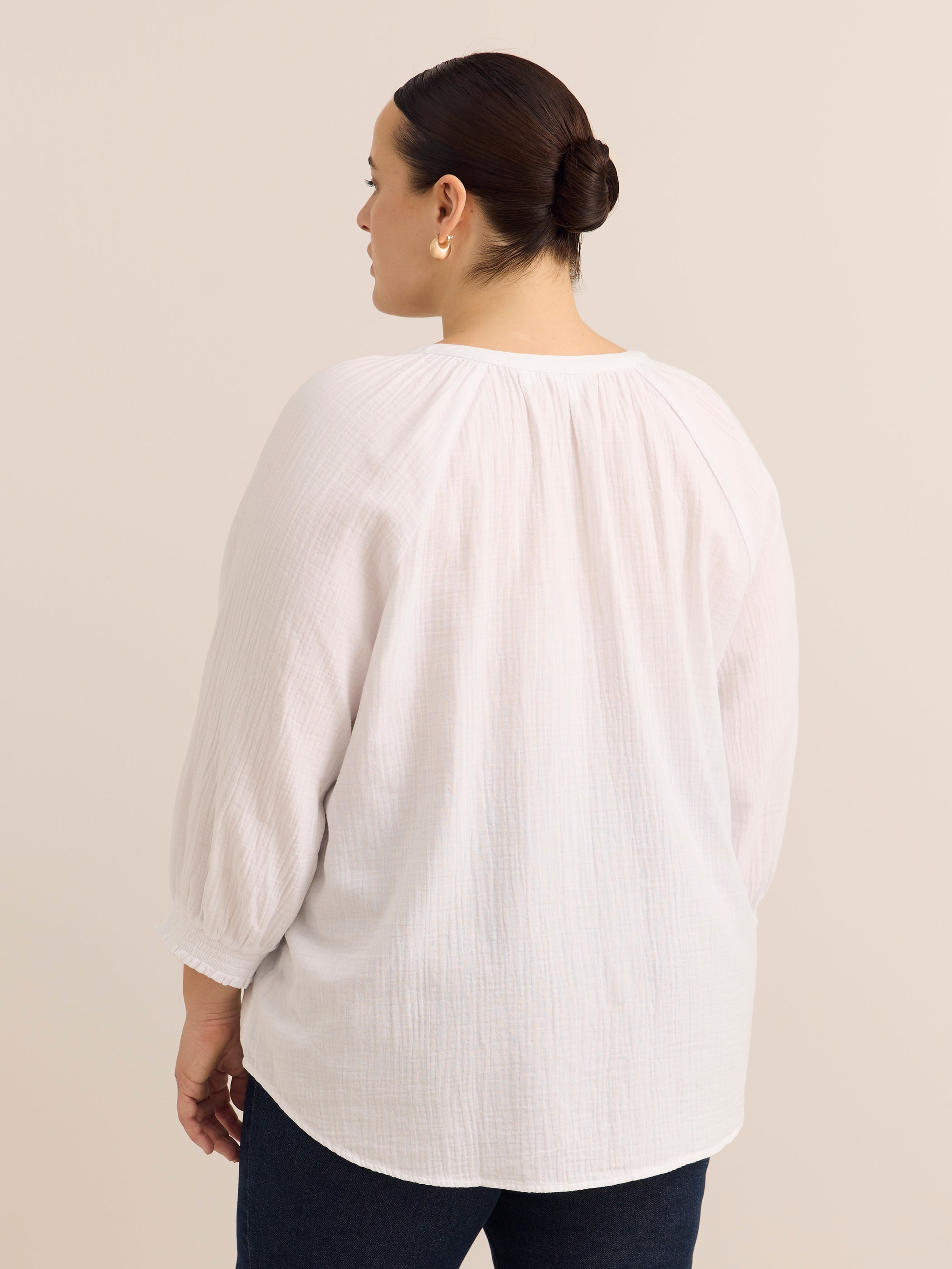 Cotton A-Line Notch-Neckline Blouse