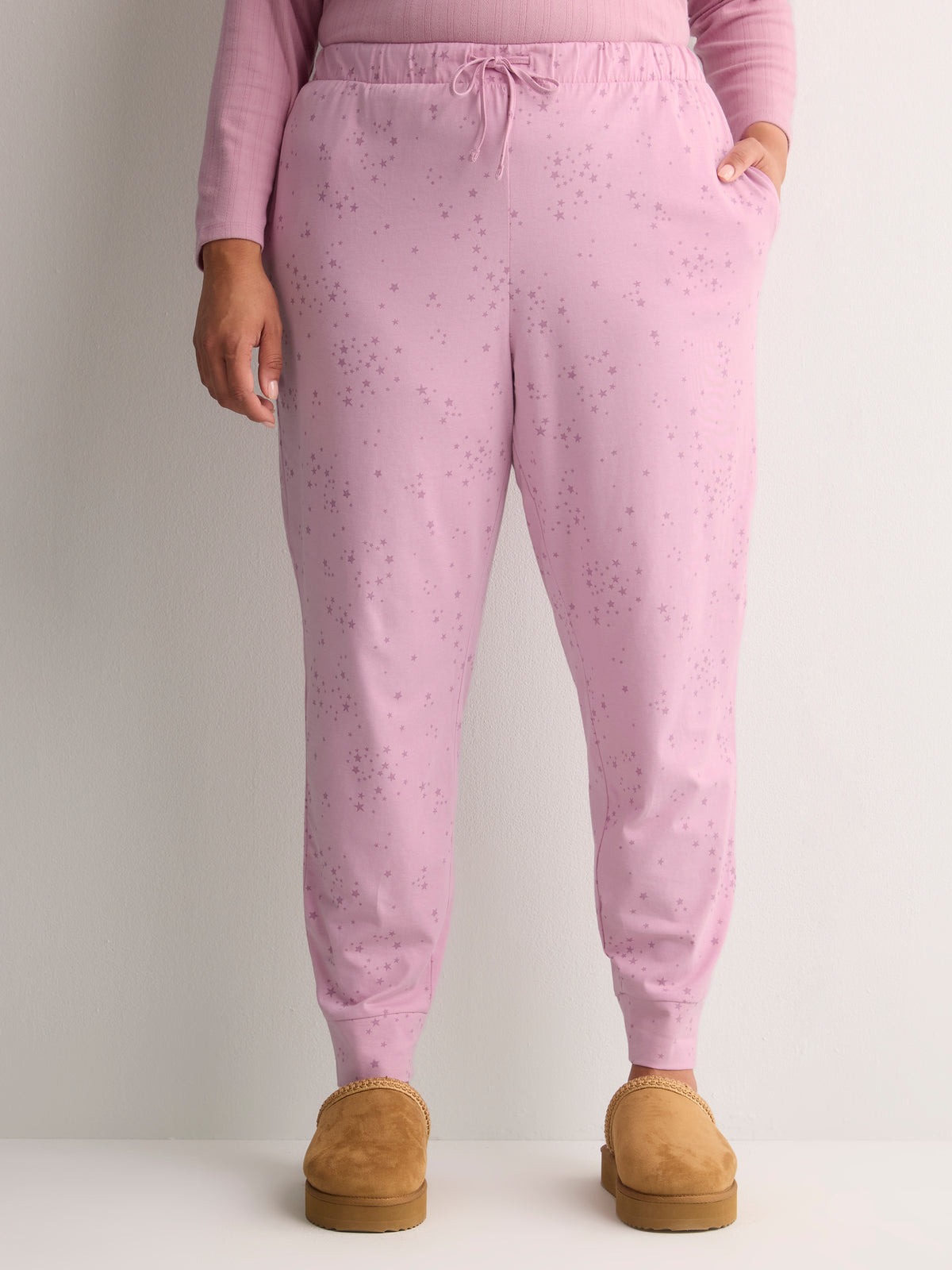 Pink Mini-Star Print Cotton Knit Jogger Pant - tiVOGLIO