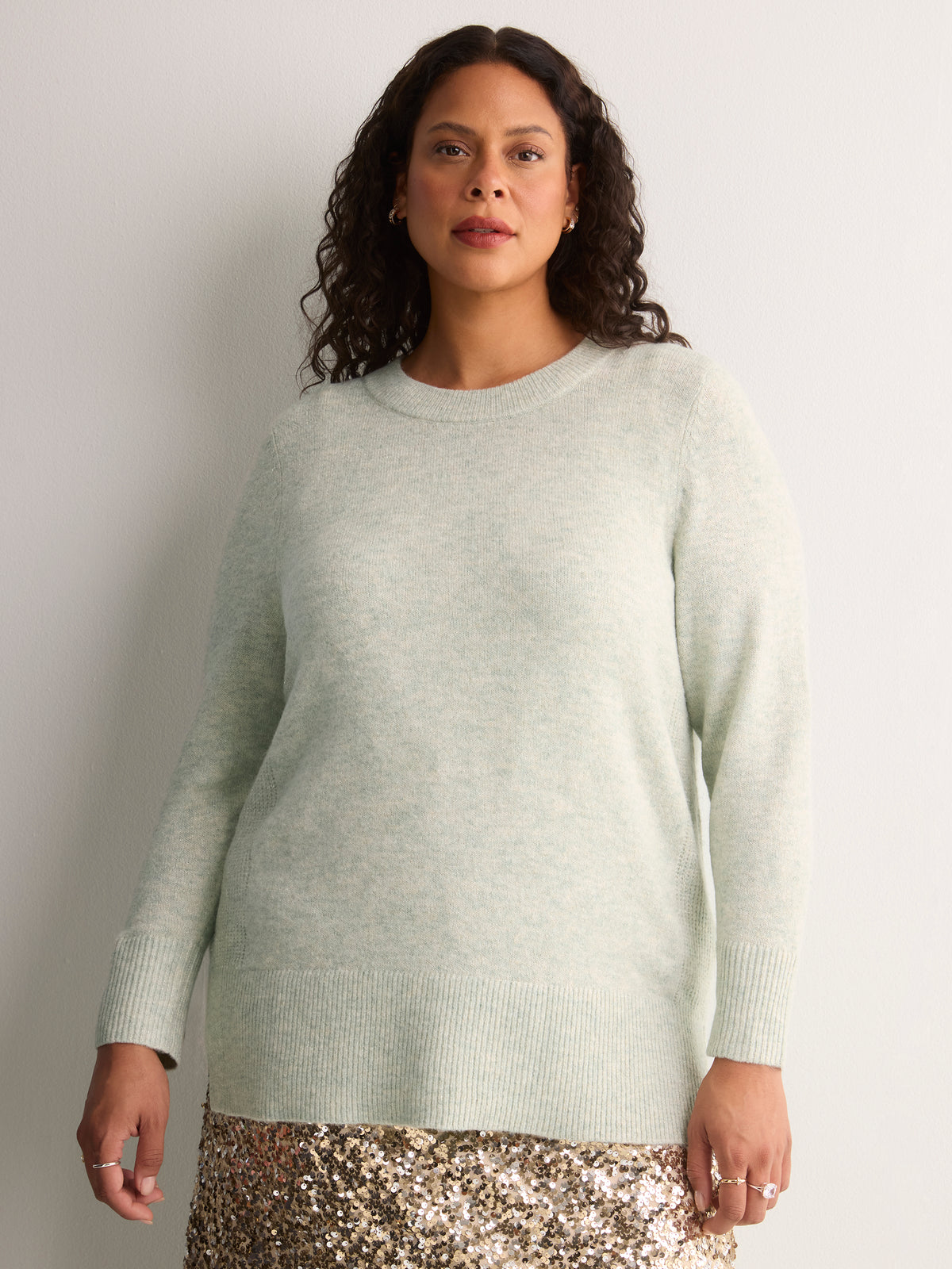 Lurex Crew-Neck Tunic Sweater