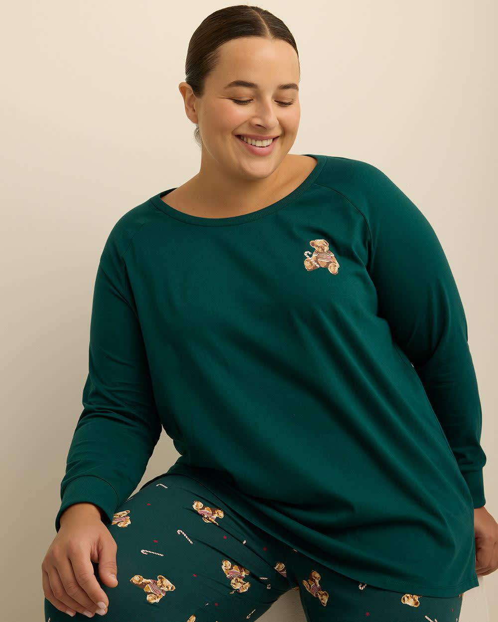 Teddy Bear Print Knit Tunic Top and Legging Pyjama Set - ti Voglio