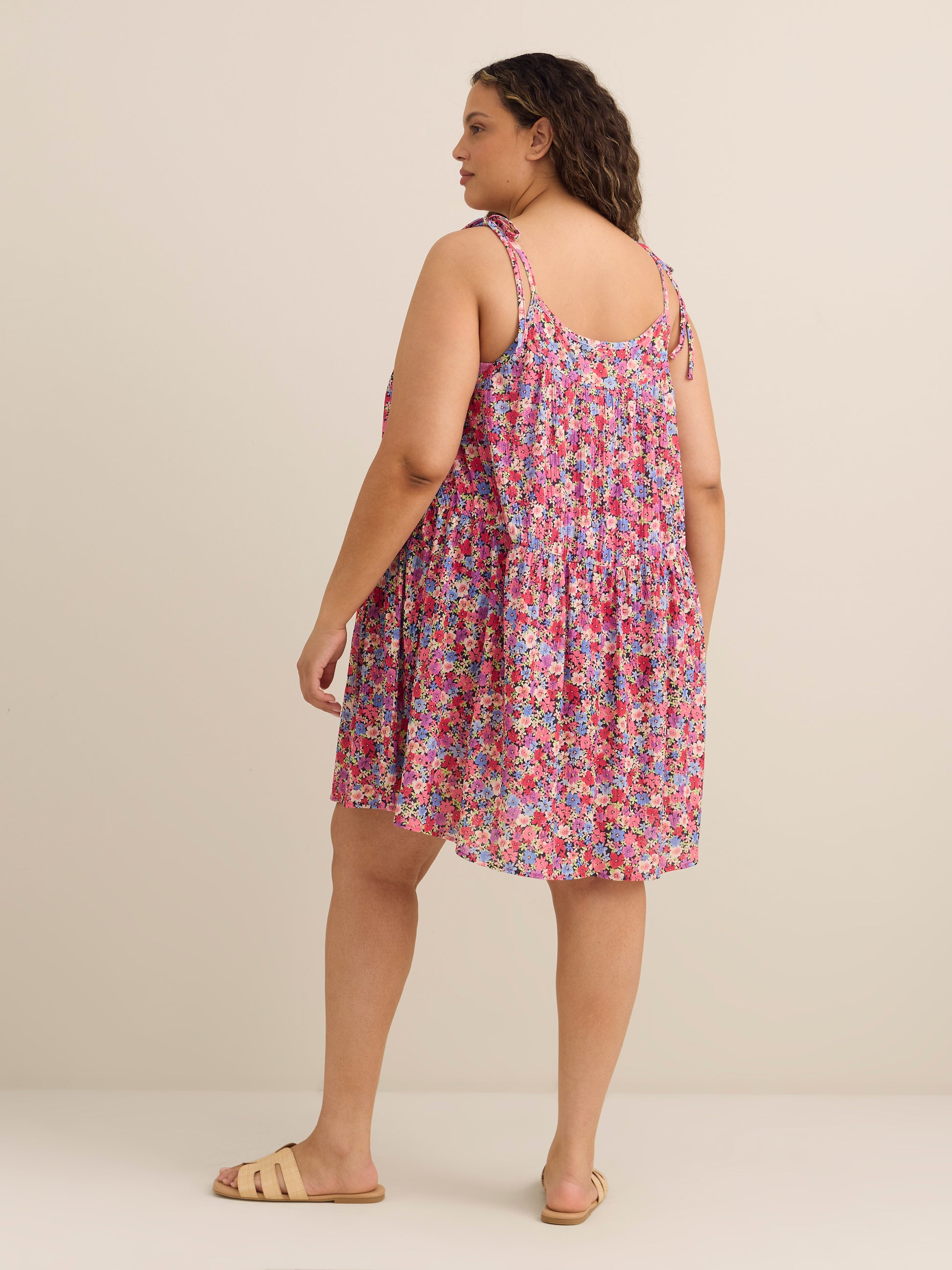 Pleated Sleeveless Onion-Skin Cover-Up Dress