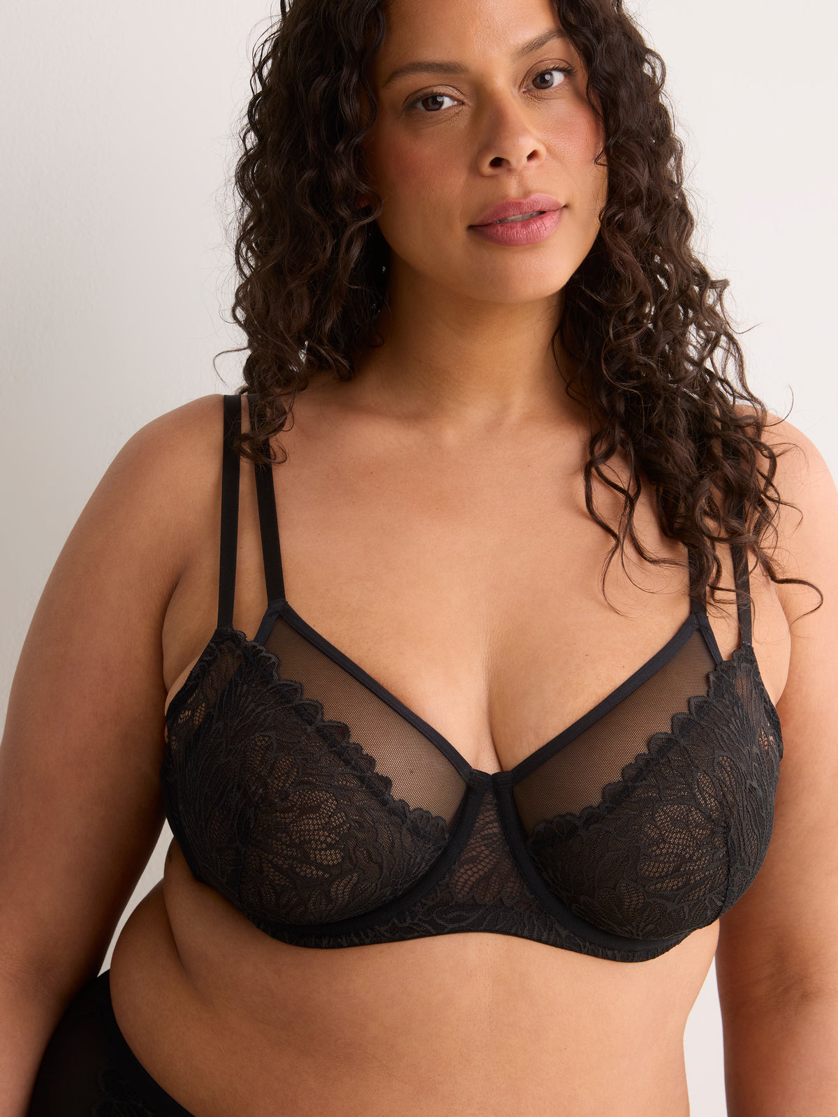 Black Unlined Underwire Double-Layer Lace Bra - Déesse Collection