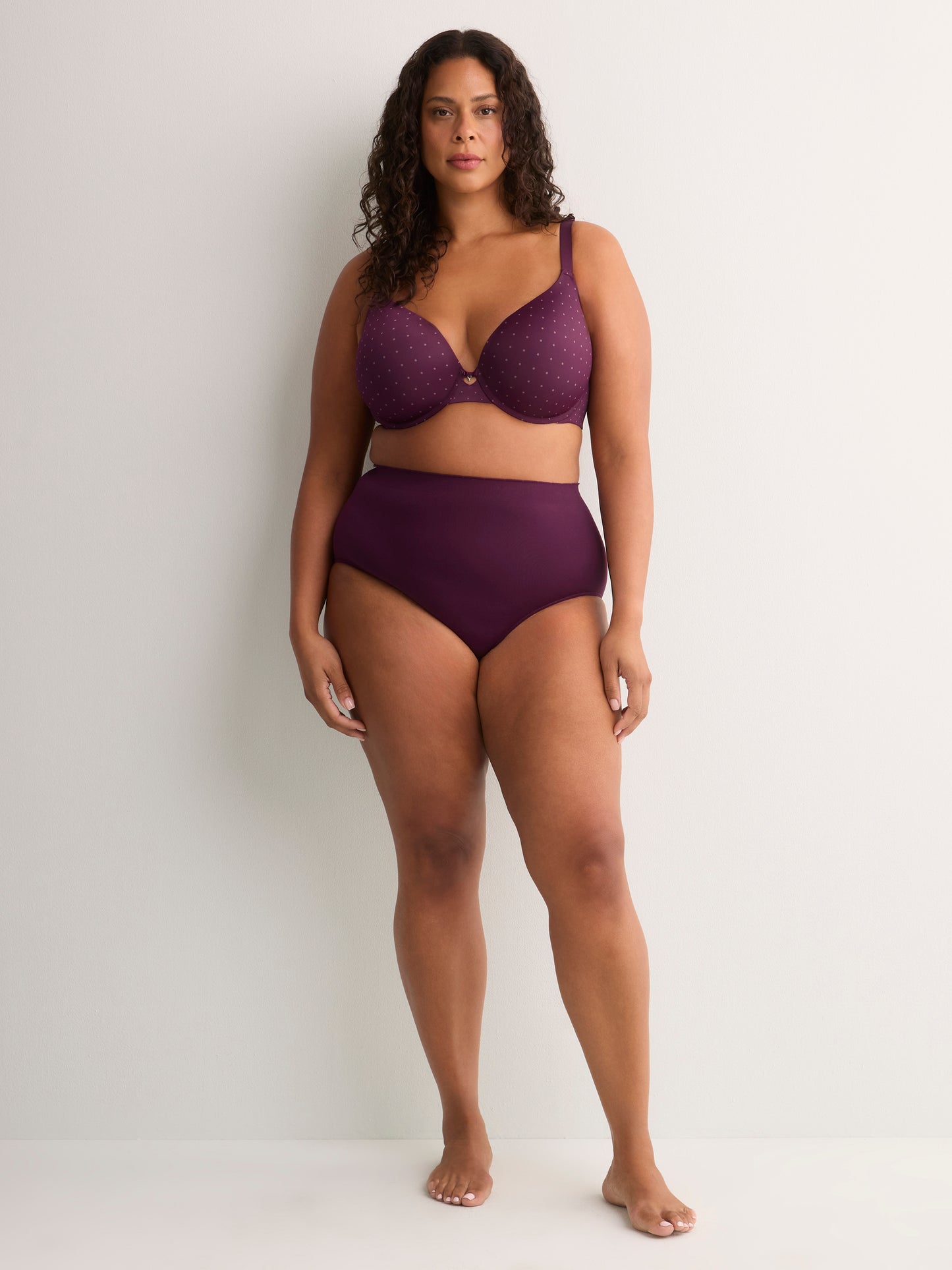 Underwire Dotted Microfibre Padded Plunge Bra with Lace - Déesse
