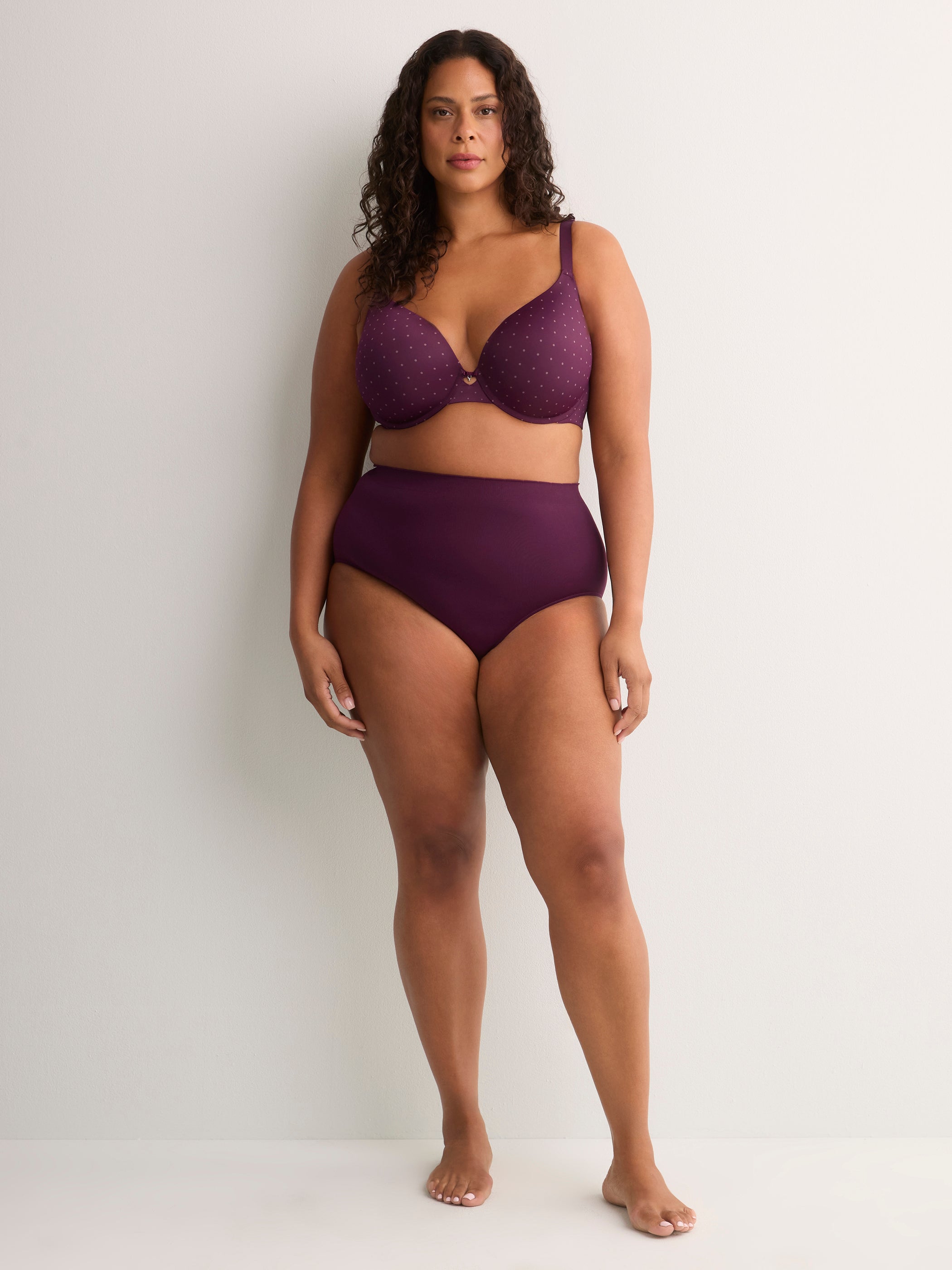 Underwire Dotted Microfibre Padded Plunge Bra with Lace - Déesse