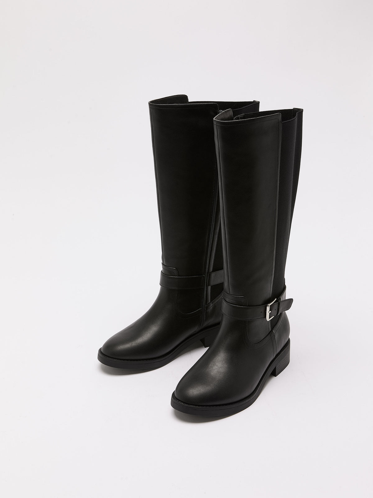 Extra Wide Width, Black Tall Faux-Leather Boot with Ankle Harness