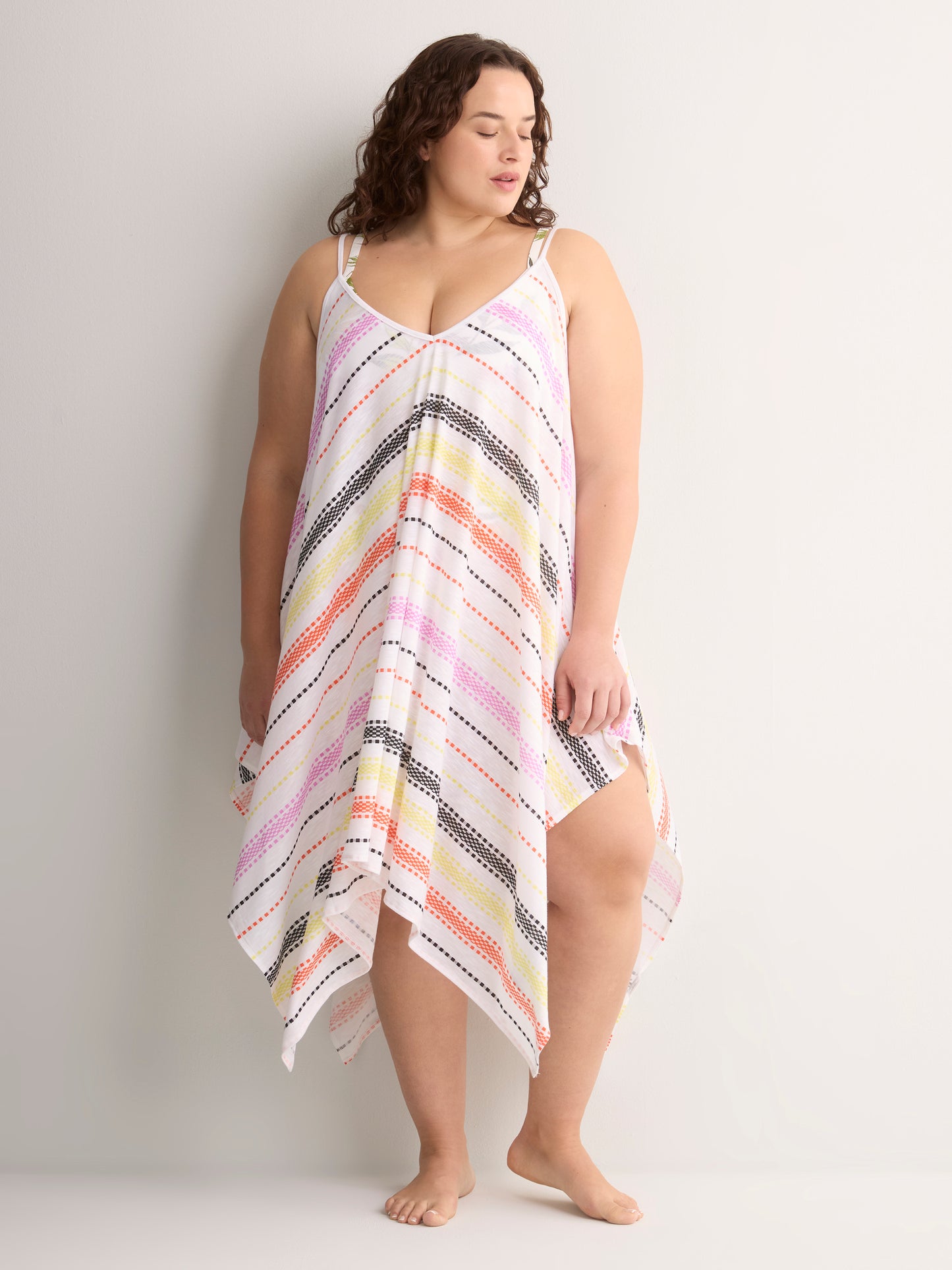 Striped Sharkbite V-Neck Cover-Up Dress