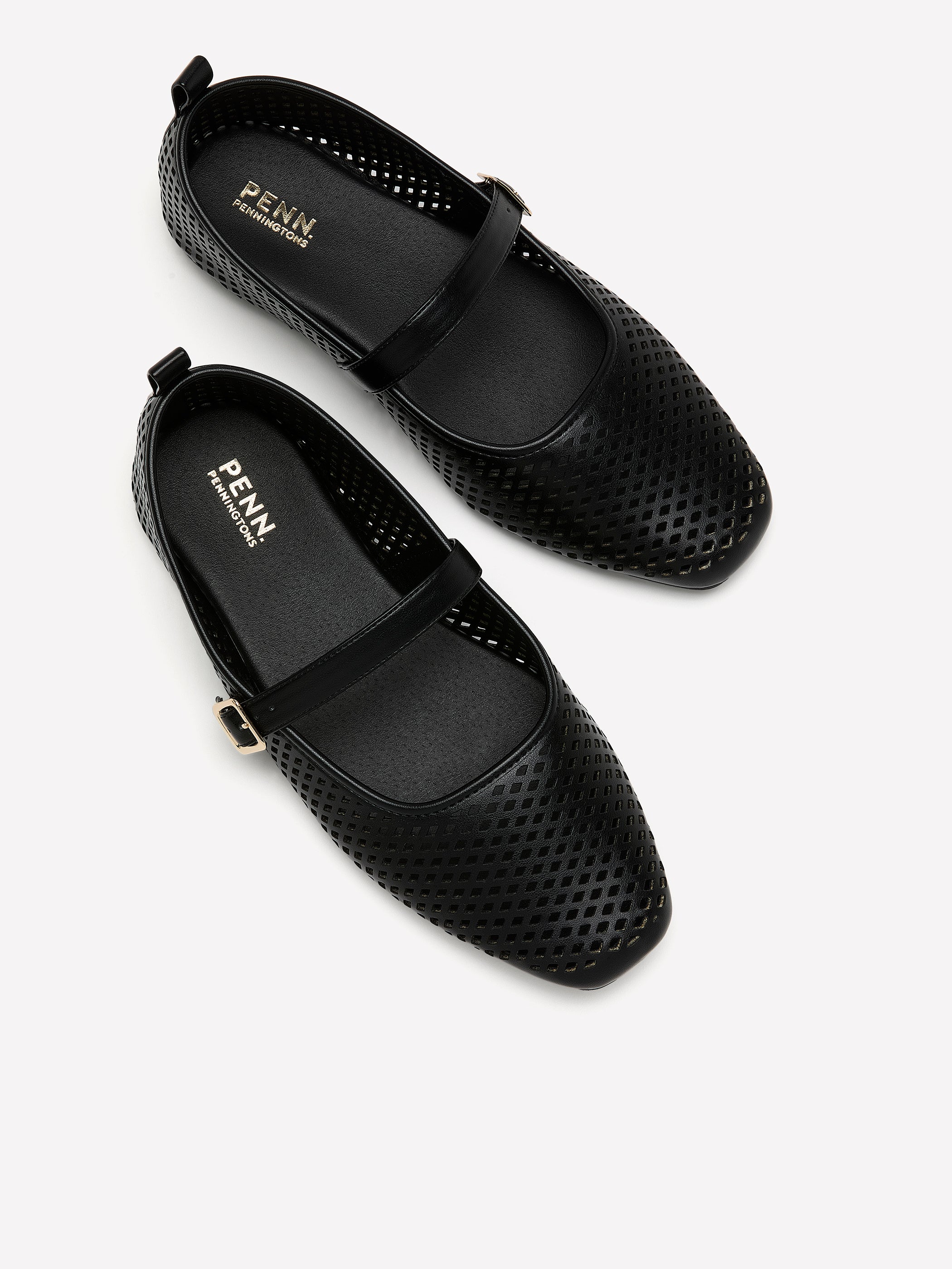 Extra Wide Width, Perforated Ballerina Flats with Strap