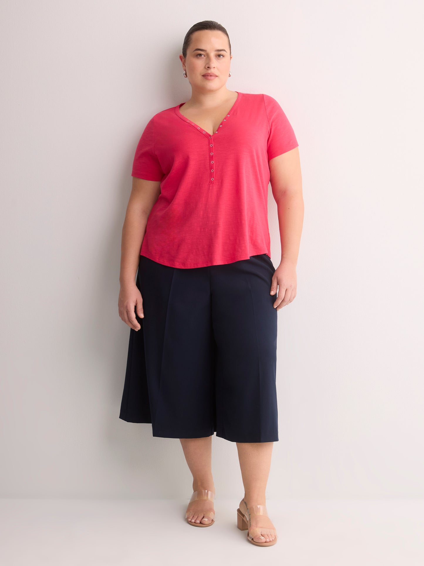 Short-Sleeve Henley T-Shirt with Snaps
