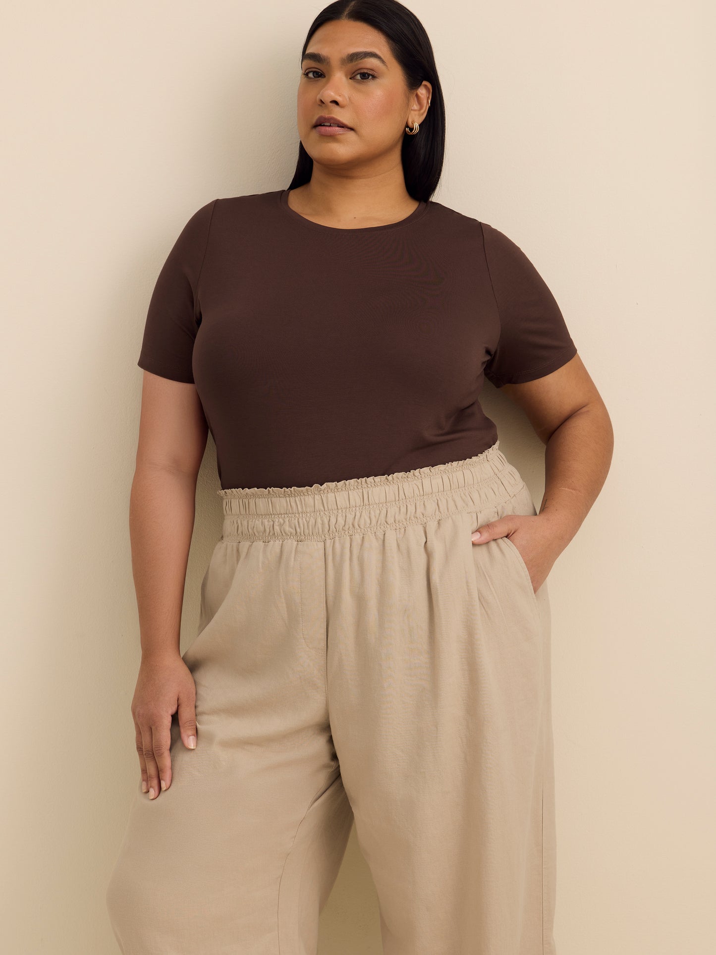 Solid Linen Blend Wide Leg Pant