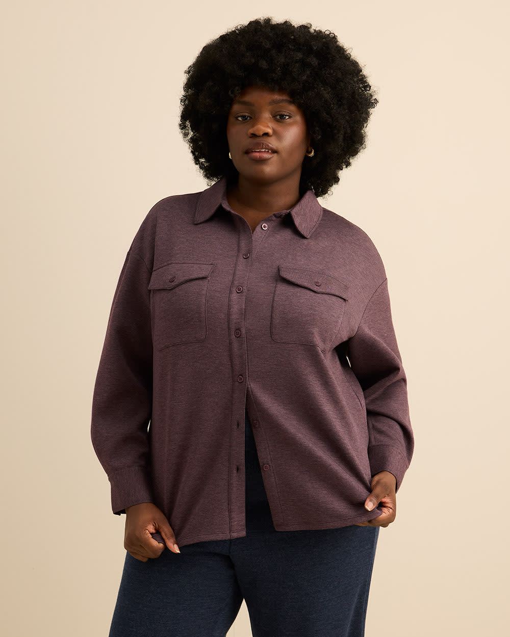 Buttoned-Down Stretch Knit Shirt