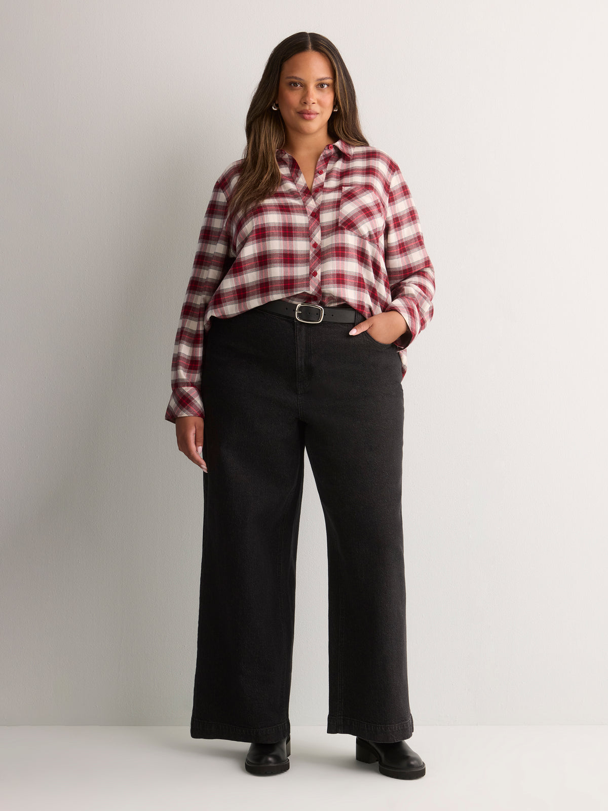Plaid Flannel Tunic Buttoned-Down Shirt
