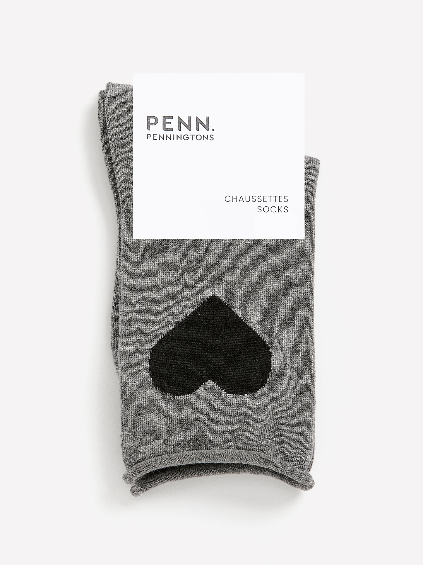 Grey Crew Socks with Heart Placement Print