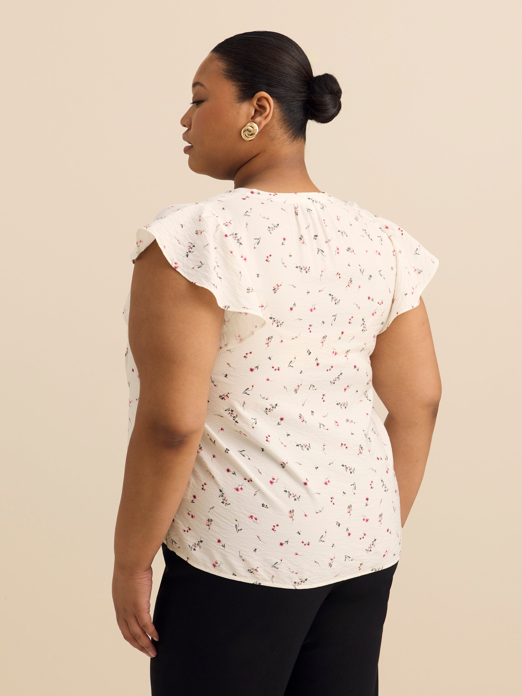 A-Line Blouse with Short Flutter Sleeves