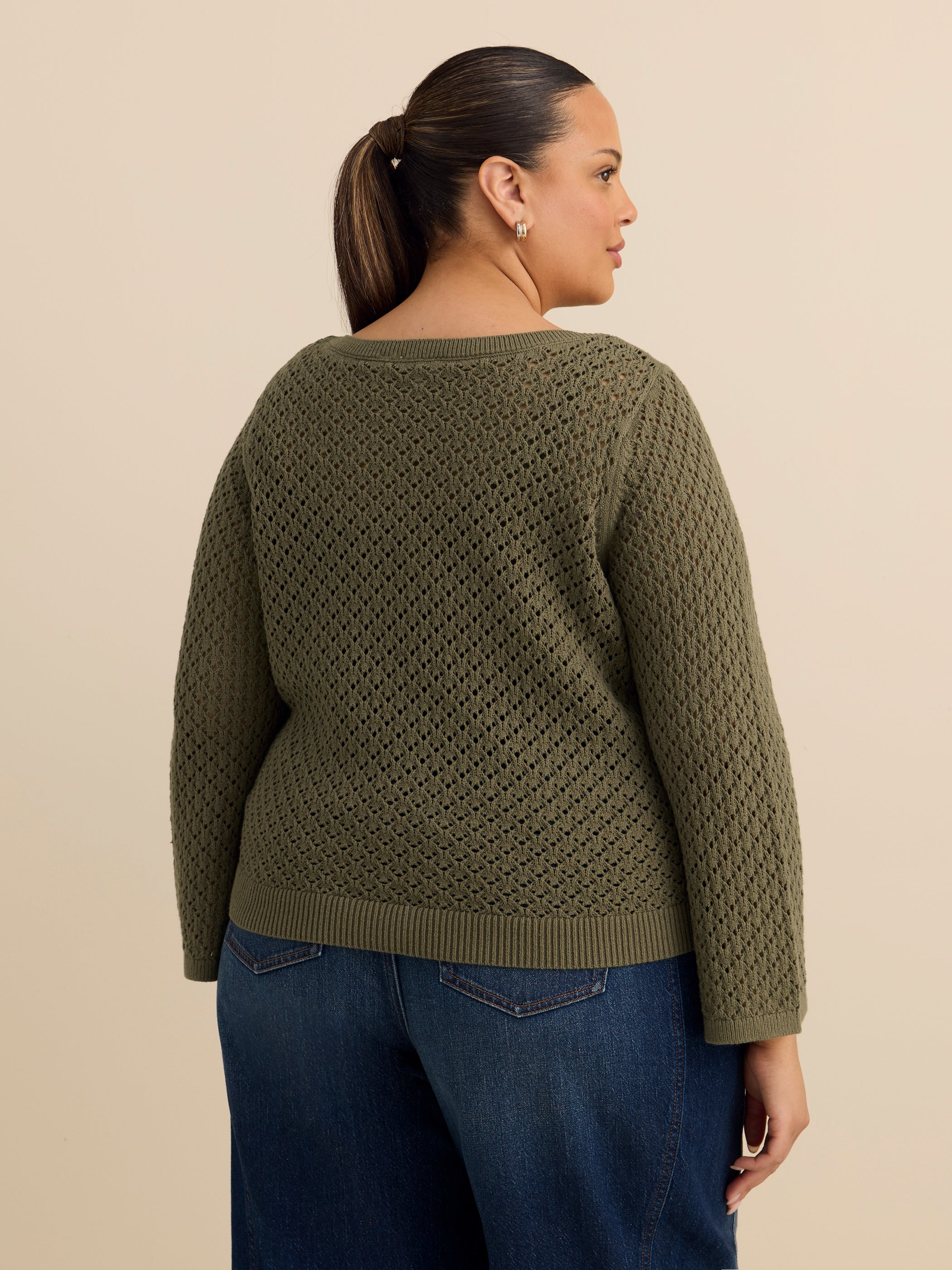 Long Bell Sleeve Sweater with Boat Neck