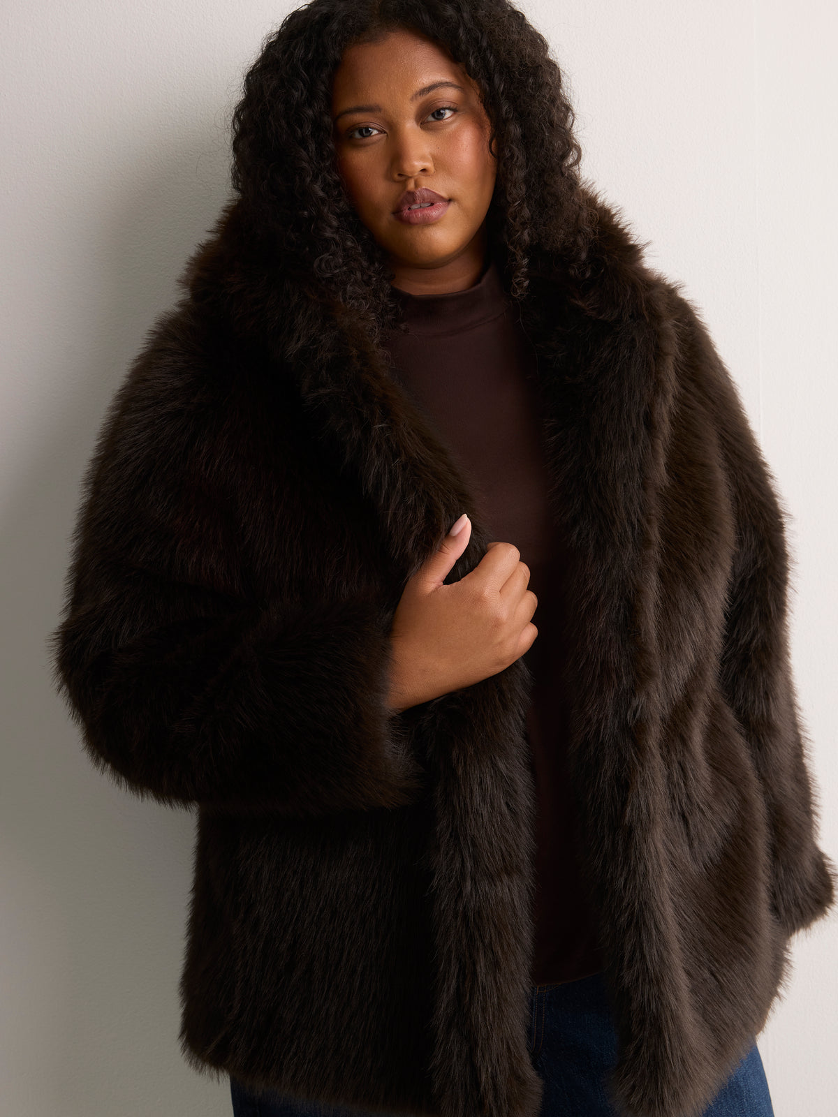 Dark Brown Faux-Fur Hooded Coat