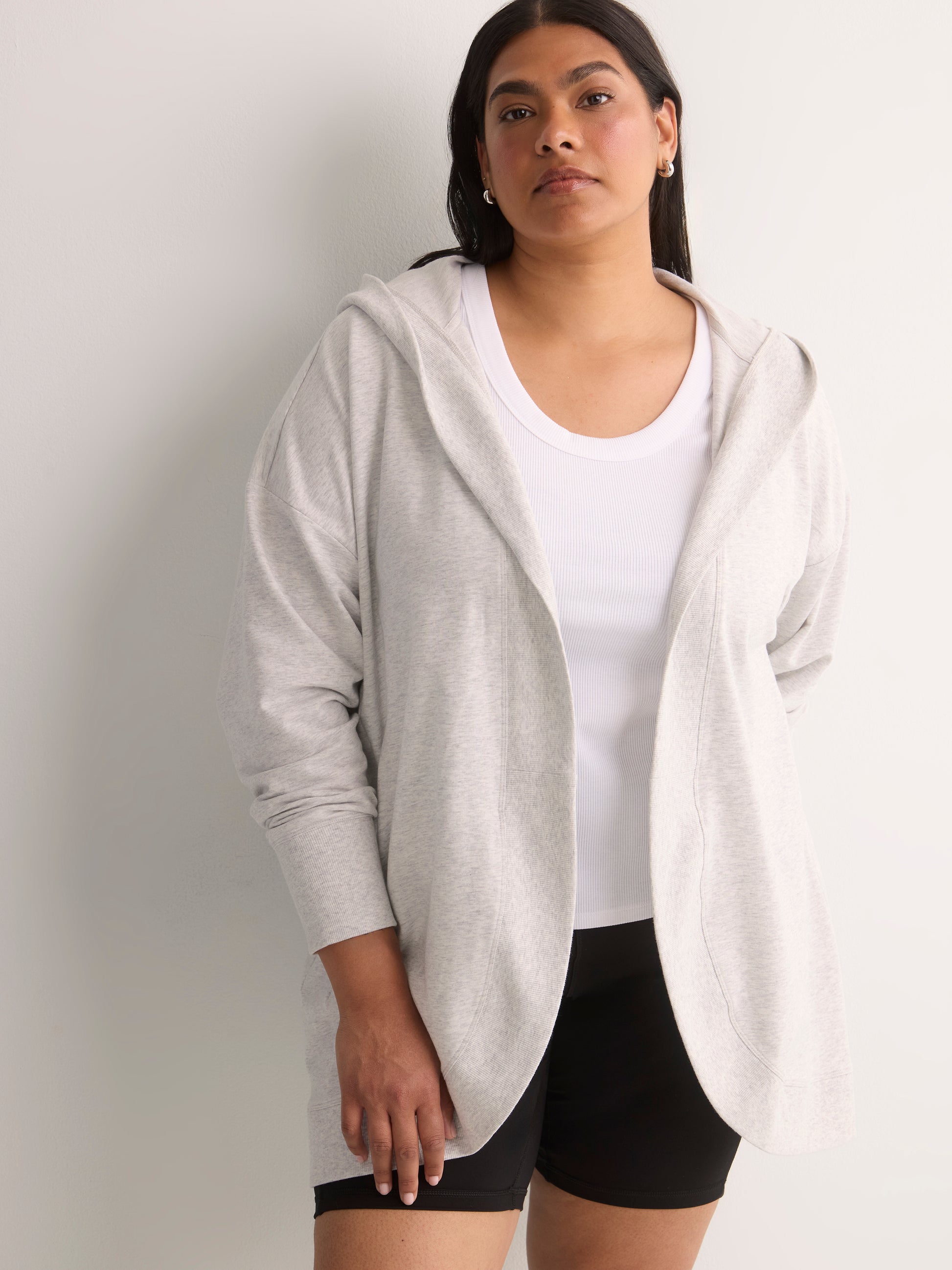French Terry Hooded Open Cardigan - Active Zone