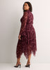 Ribbon-Print Mock-Neck Fit and Flare Midi Dress - Addition Elle