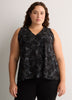 Responsible, Black Leaf-Print V-Neck Sleeveless Swing Top