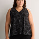 Responsible, Black Leaf-Print V-Neck Sleeveless Swing Top