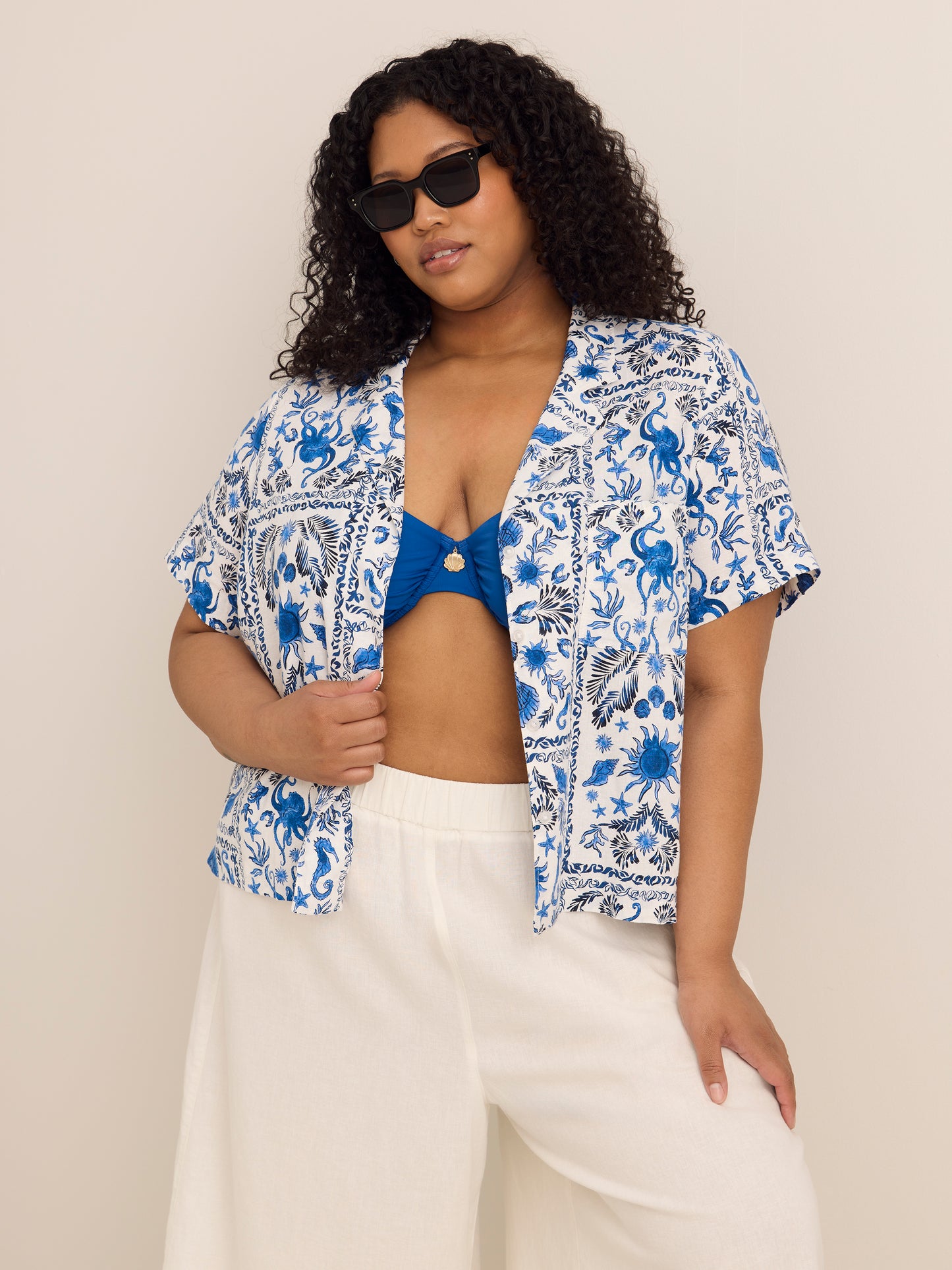 Linen Blend Cropped Wide-Leg Pant