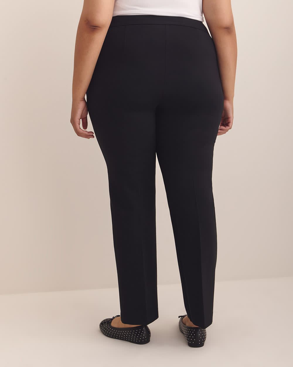 Pantalon amincissant noir à  jambe droite en pointe de Rome, petite