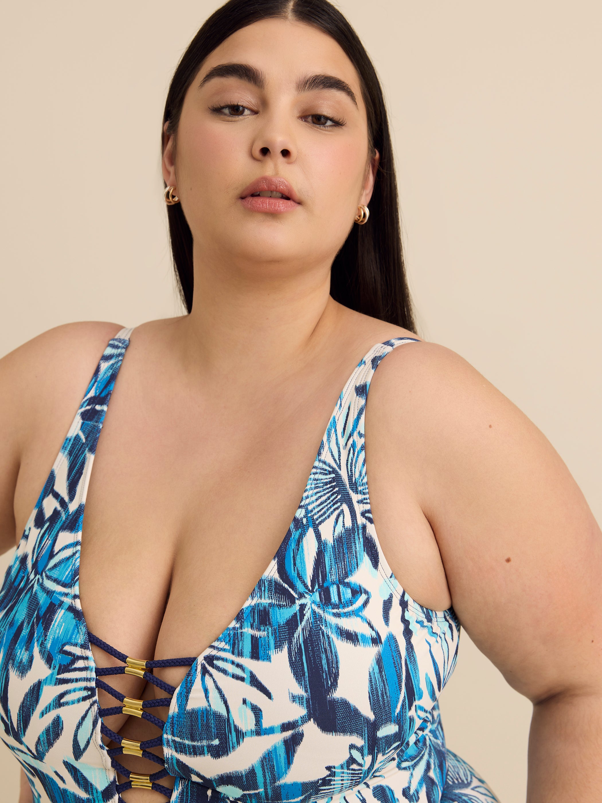 Maillot de bain une pièce lacé au devant - Bleu Rod Beattie 