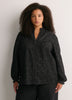 Black A-Line Denim Blouse with Split Ruffled Collar