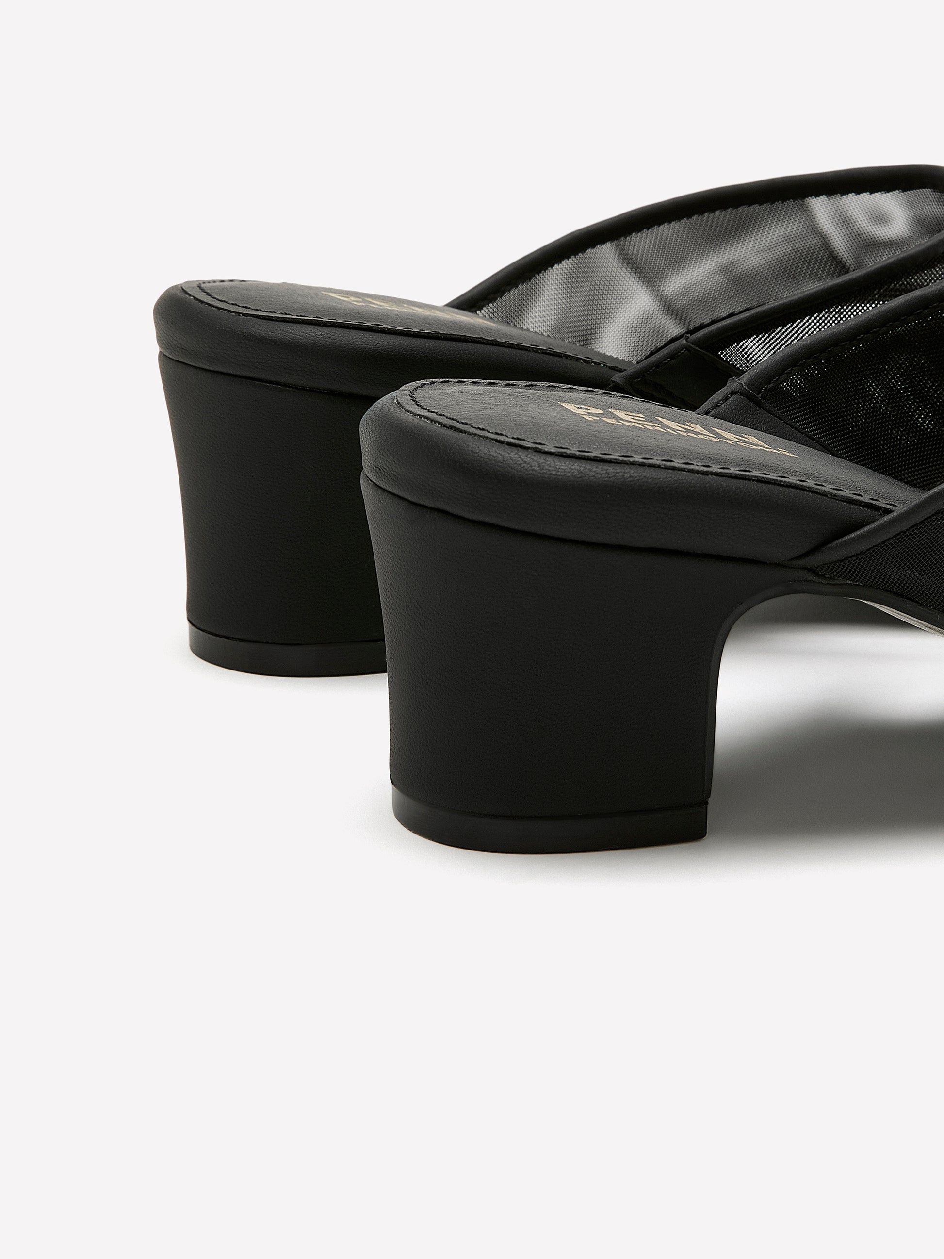 Extra Wide Width, Black Block-Heel Mesh Slip-On Sandal
