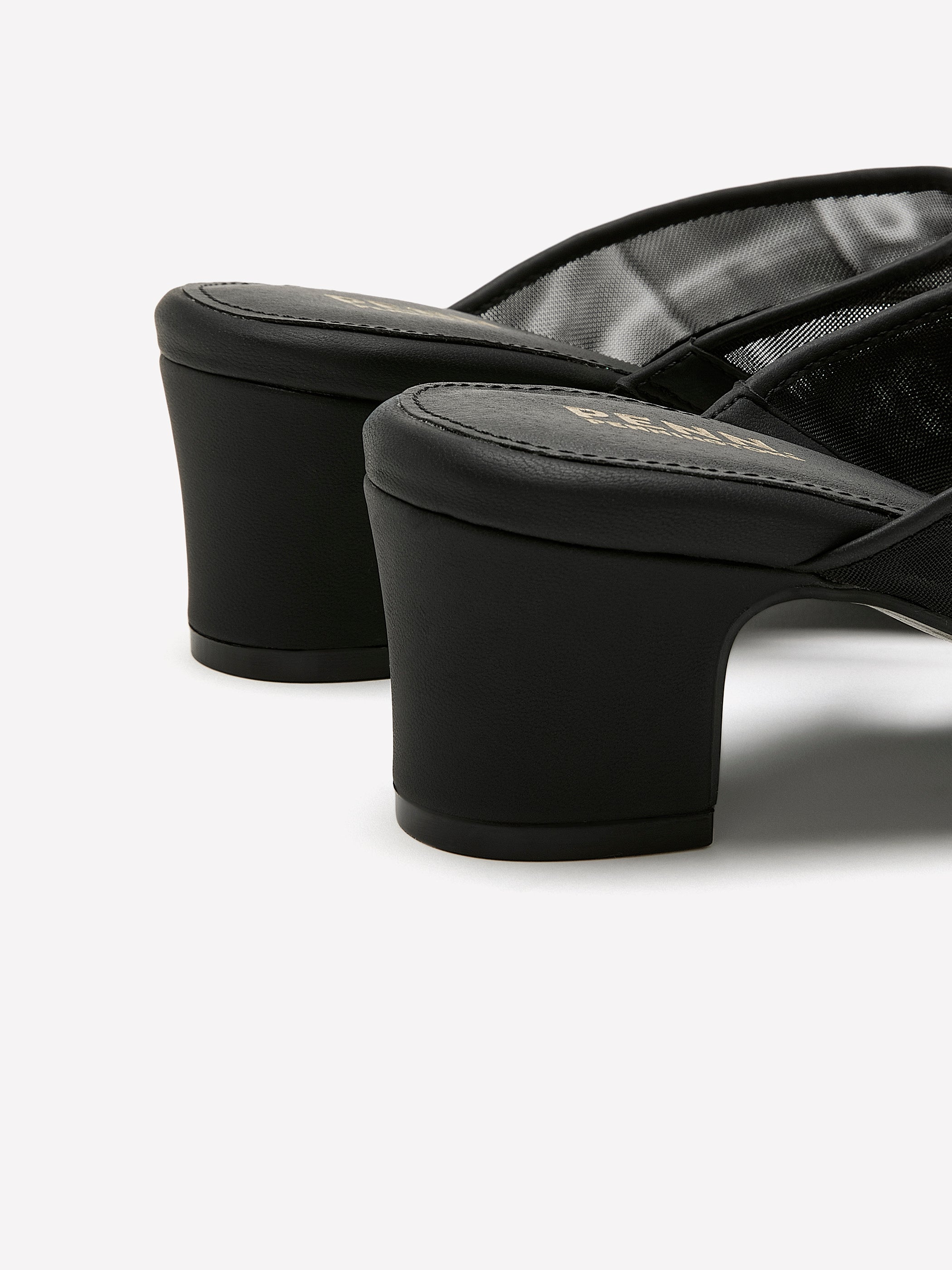 Extra Wide Width, Black Block-Heel Mesh Slip-On Sandal