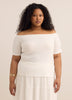 Off-Shoulder Ribbed Knit Fitted Top