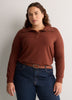 Loose French Terry Tunic Top with Buttoned Johnny Collar