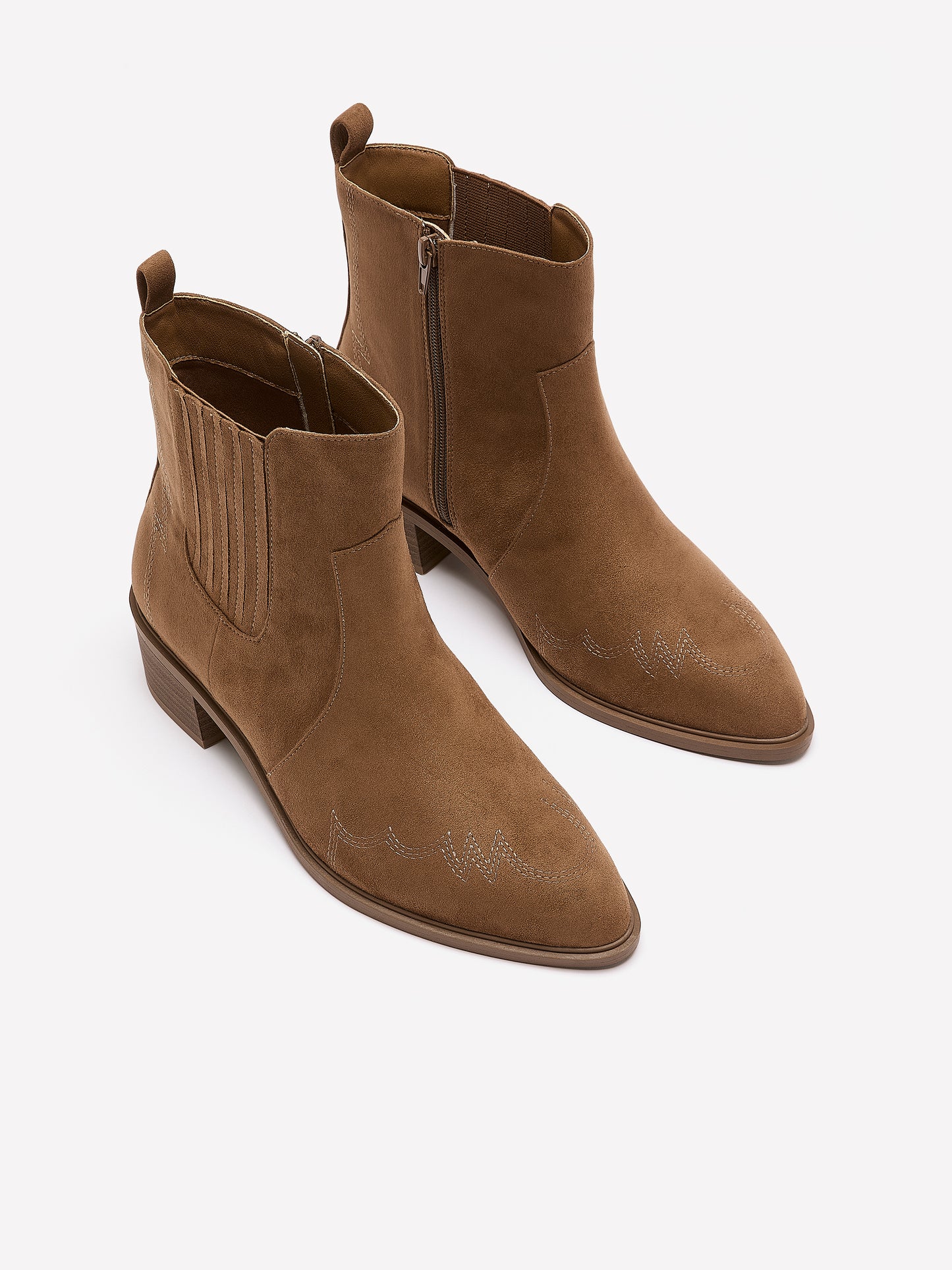 Wide Width, Cognac Microsuede Western Bootie