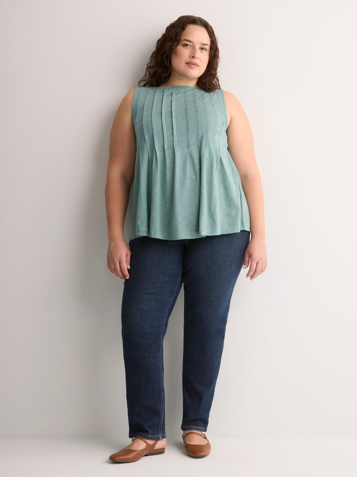 Sleeveless Swing Pintuck Knit Top