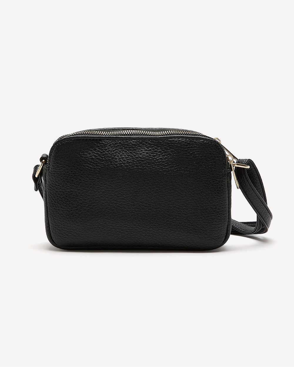 Black Double-Zip Pebble Crossbody Bag
