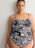 Black Foliage-Print Twisted Bandeau One-Piece Swimsuit