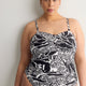 Black Foliage-Print Twisted Bandeau One-Piece Swimsuit