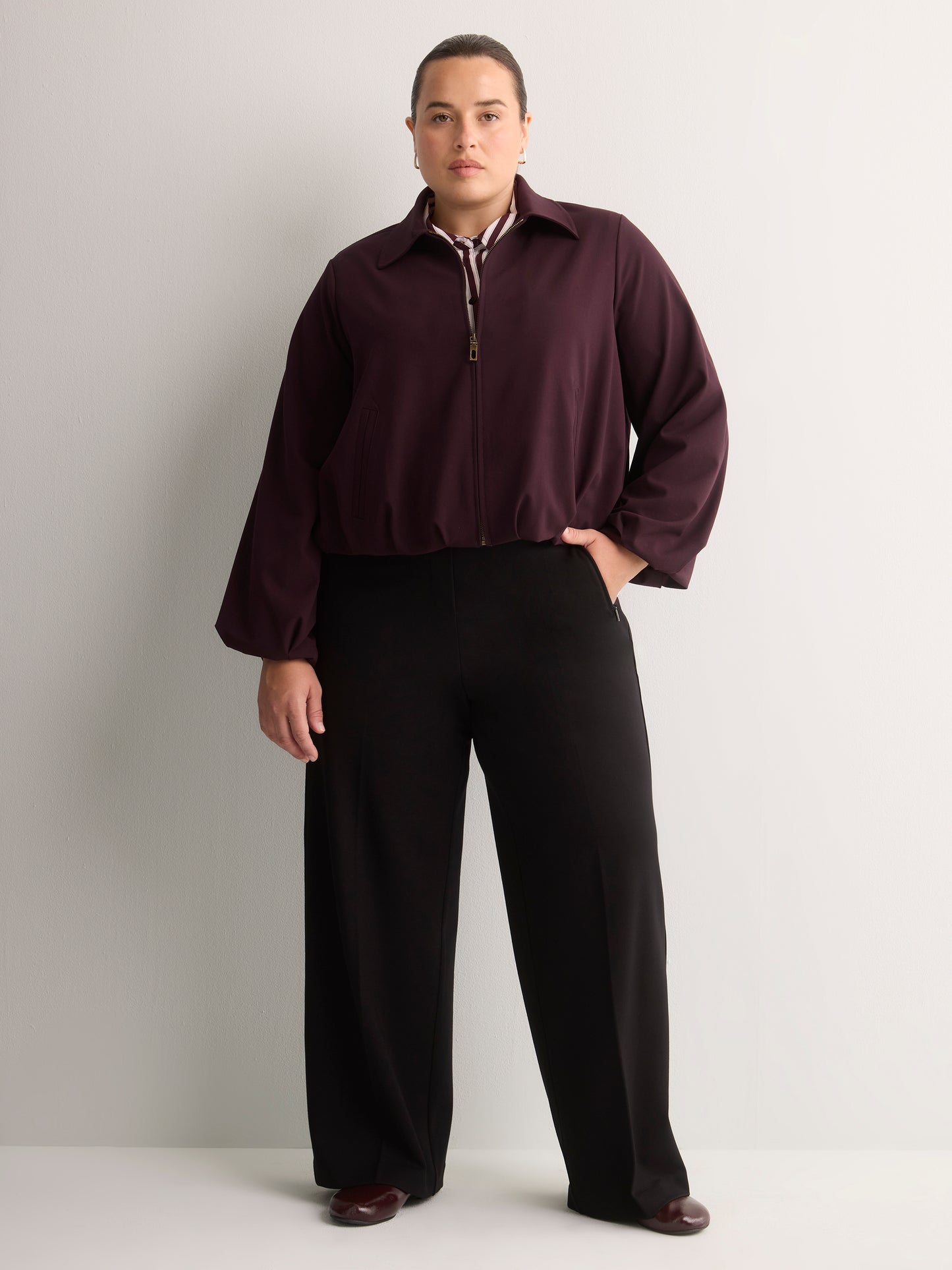 Dark Balloon-Hem Bomber Jacket