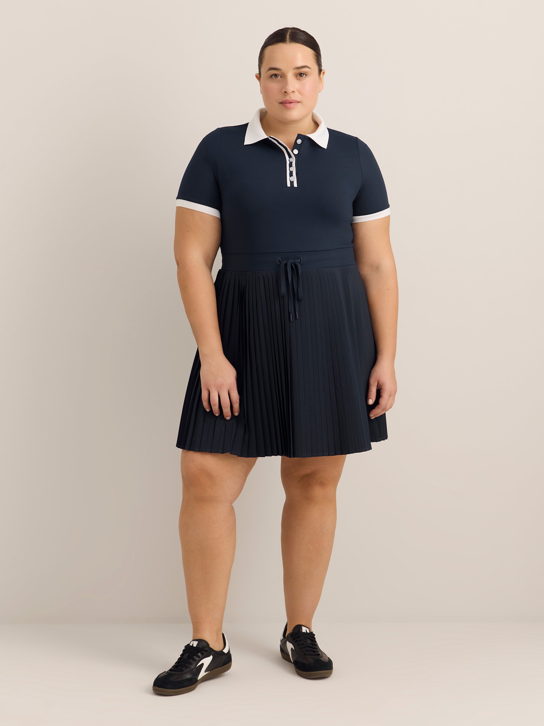 Dark Blue Pleated Polo Tennis Dress - Active Zone