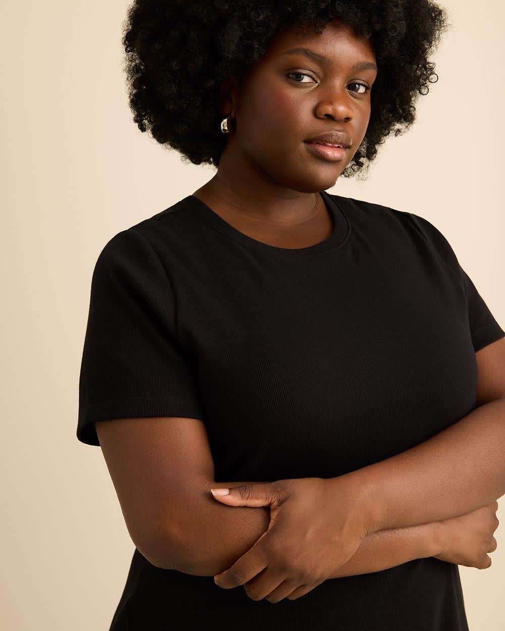 Black Ribbed French Terry Midi T-Shirt Dress - Active Zone