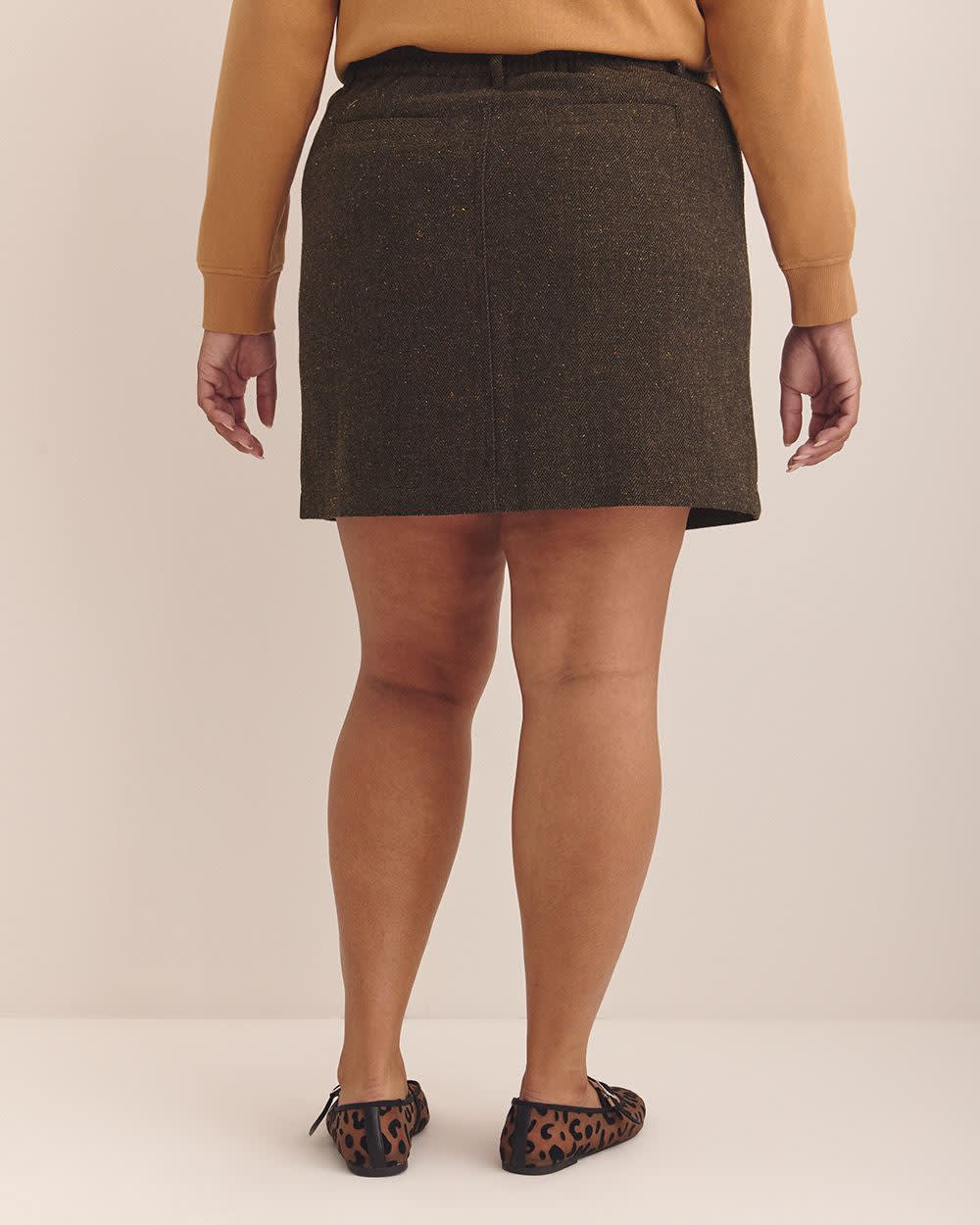 Curvy Brown Wool Blend Mini Skirt