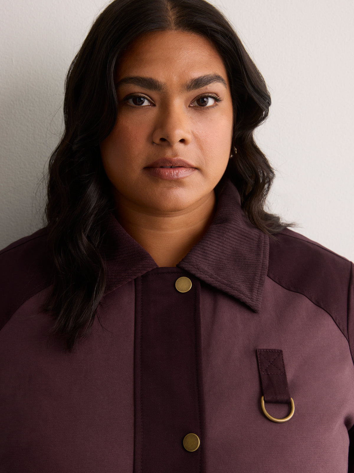 Long Two-Tone Barn Jacket with Corduroy Collar