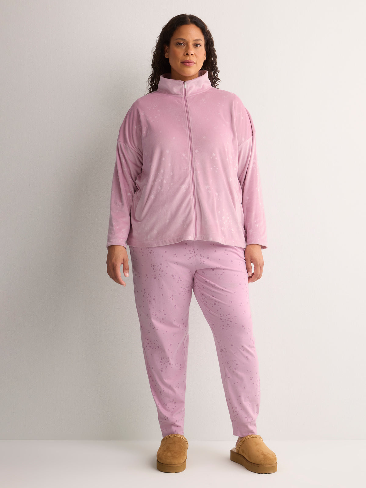 Pink Zippy Jacket with Embossed Velours Stars - tiVOGLIO