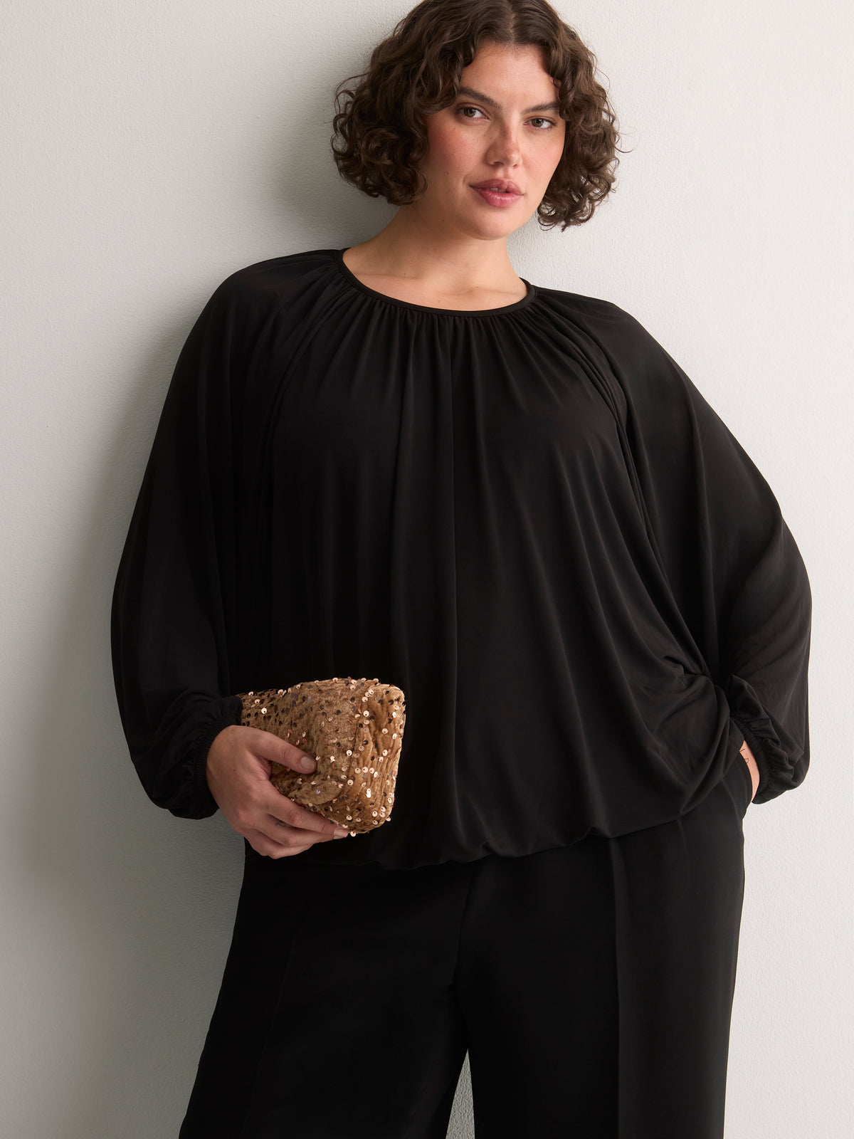 Short Loose-Fit Bubble-Hem Knit Top