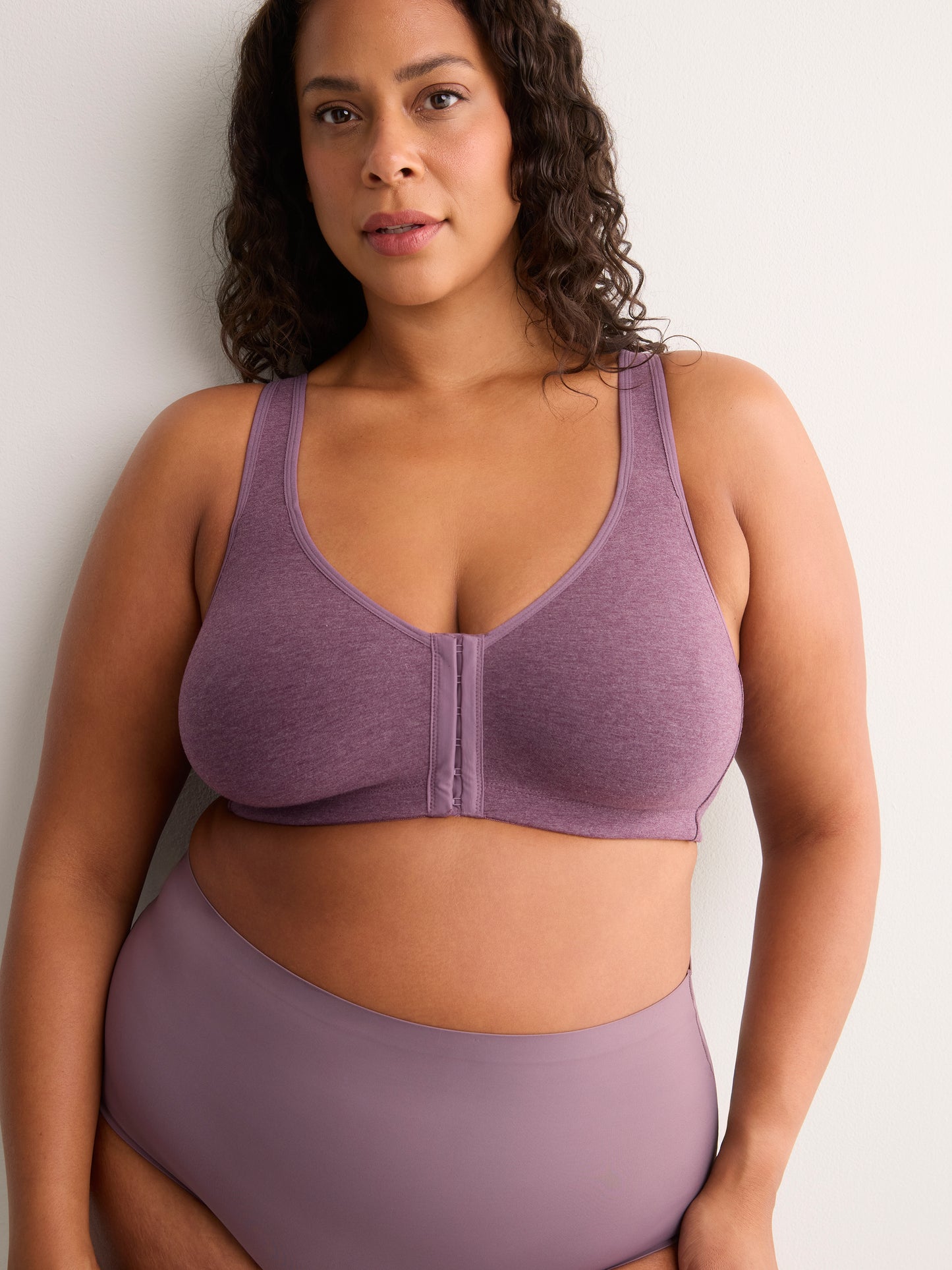 Wireless Heather Plum Front-Closure Cotton Bra - tiVOGLIO