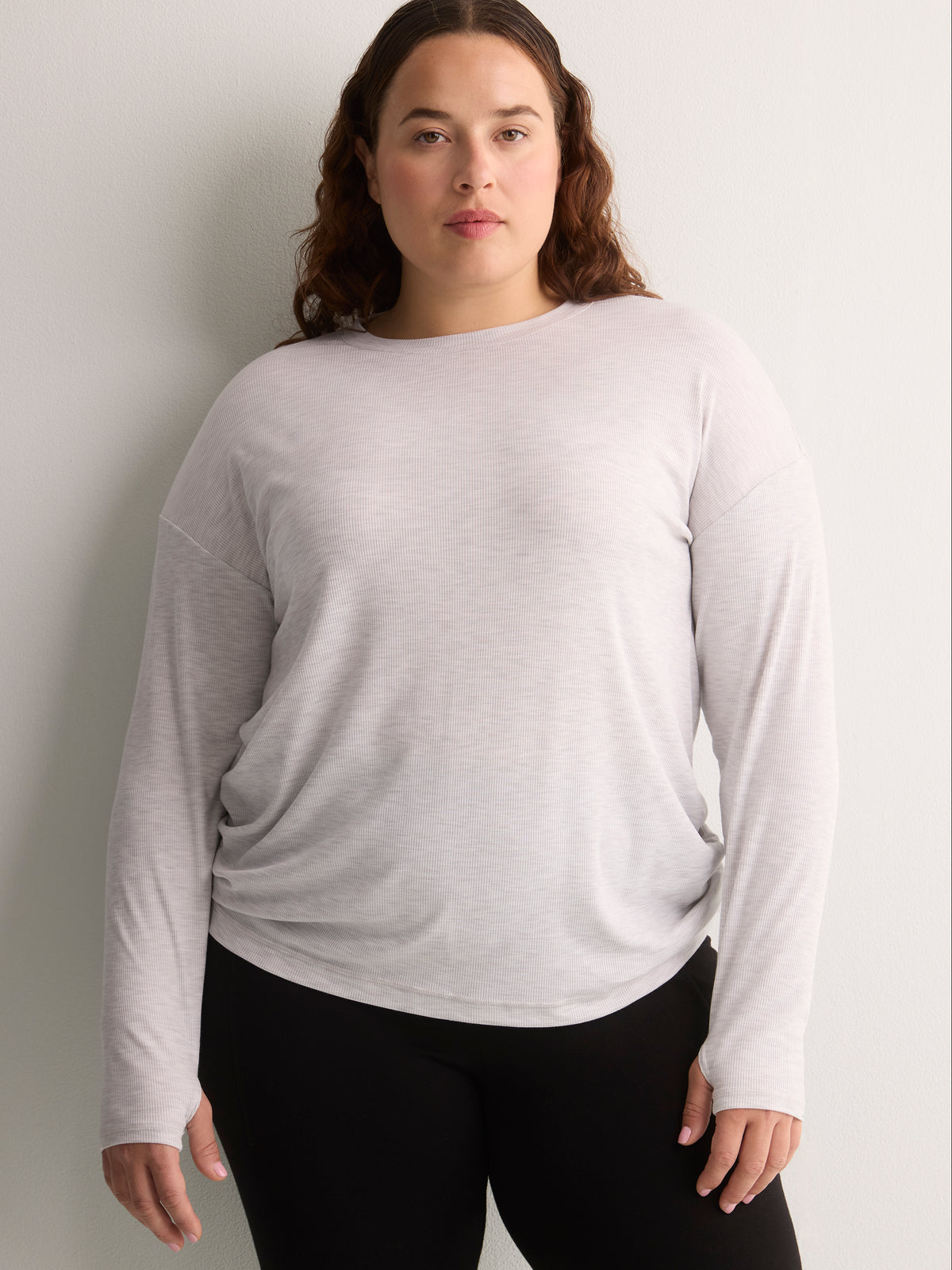 Long Ribbed Knit Crew-Neck T-Shirt - Active Zone