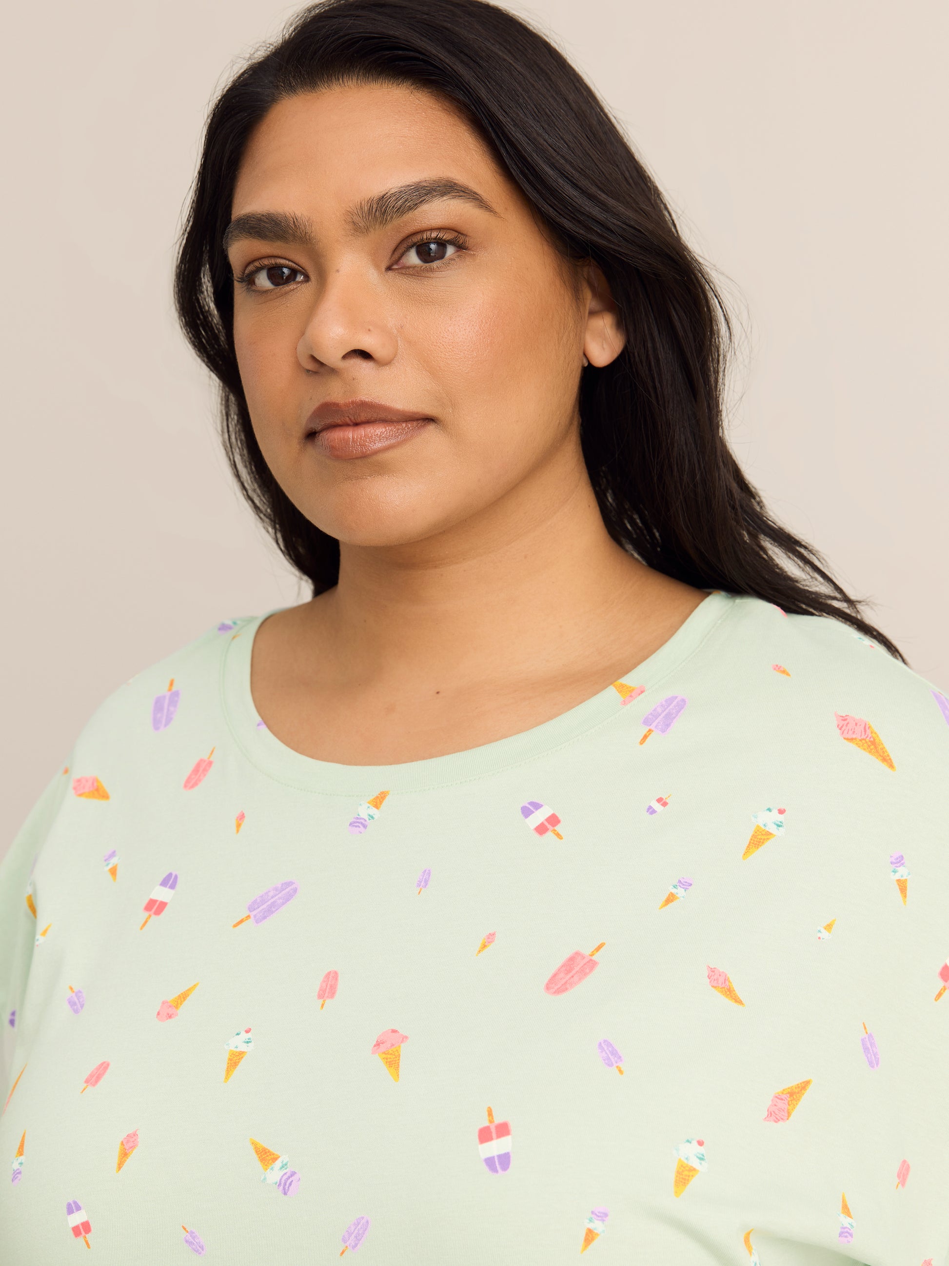 Green Ice Cream-Print Short-Sleeve Sleepshirt - ti Voglio