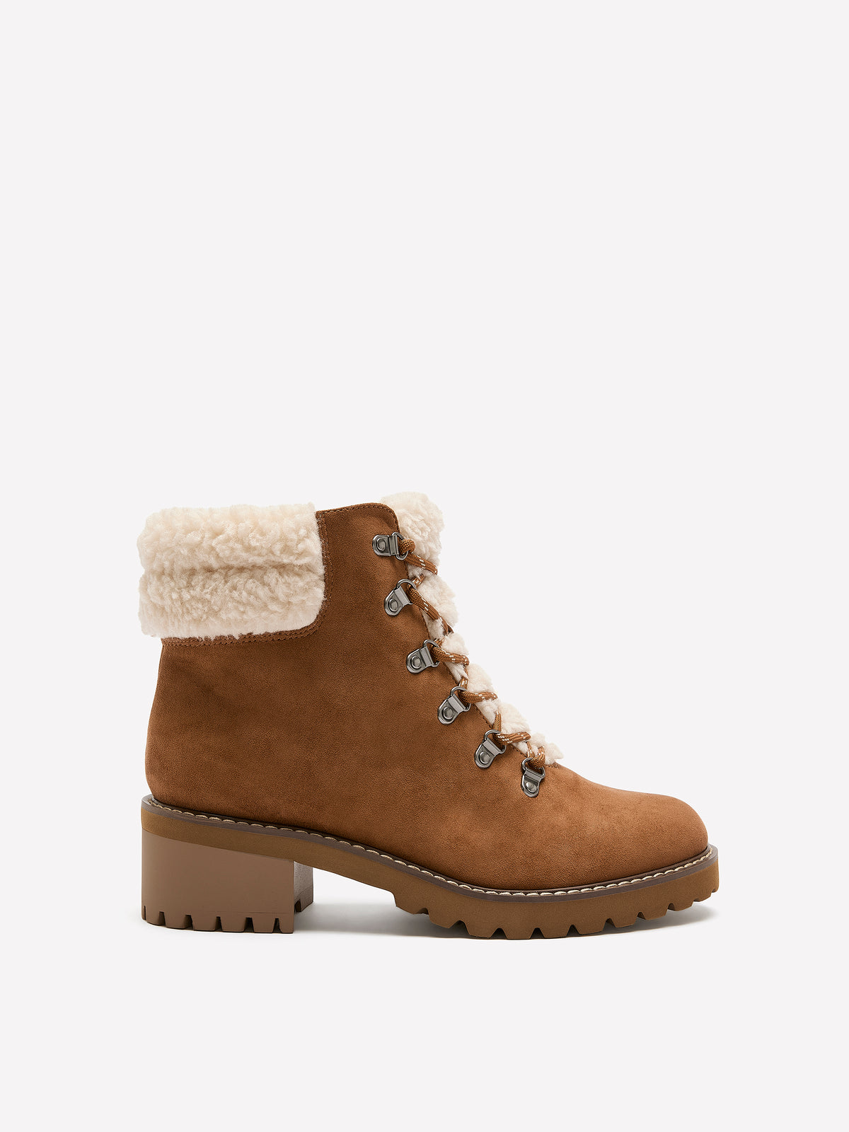 Wide Width, SOLO Cognac Microsuede Lace-Up Bootie with Sherpa Lining