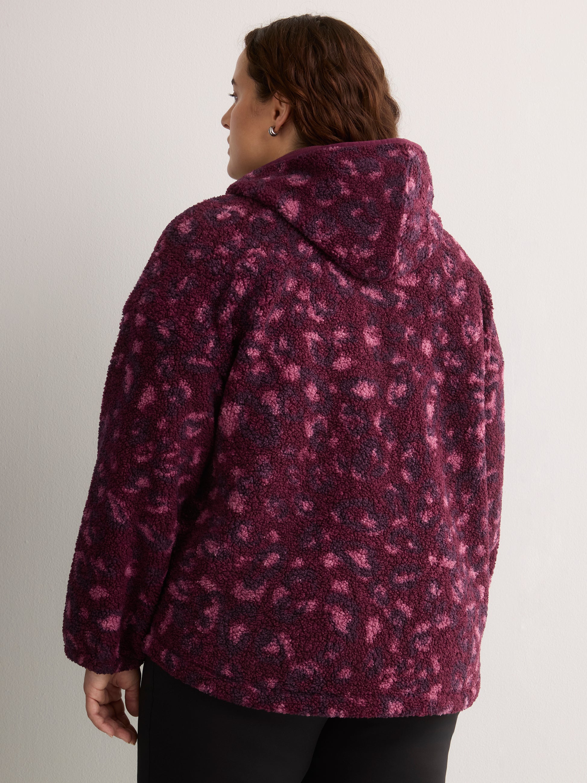 Hooded Red Leopard-Print Sherpa Zippered Jacket - Active Zone
