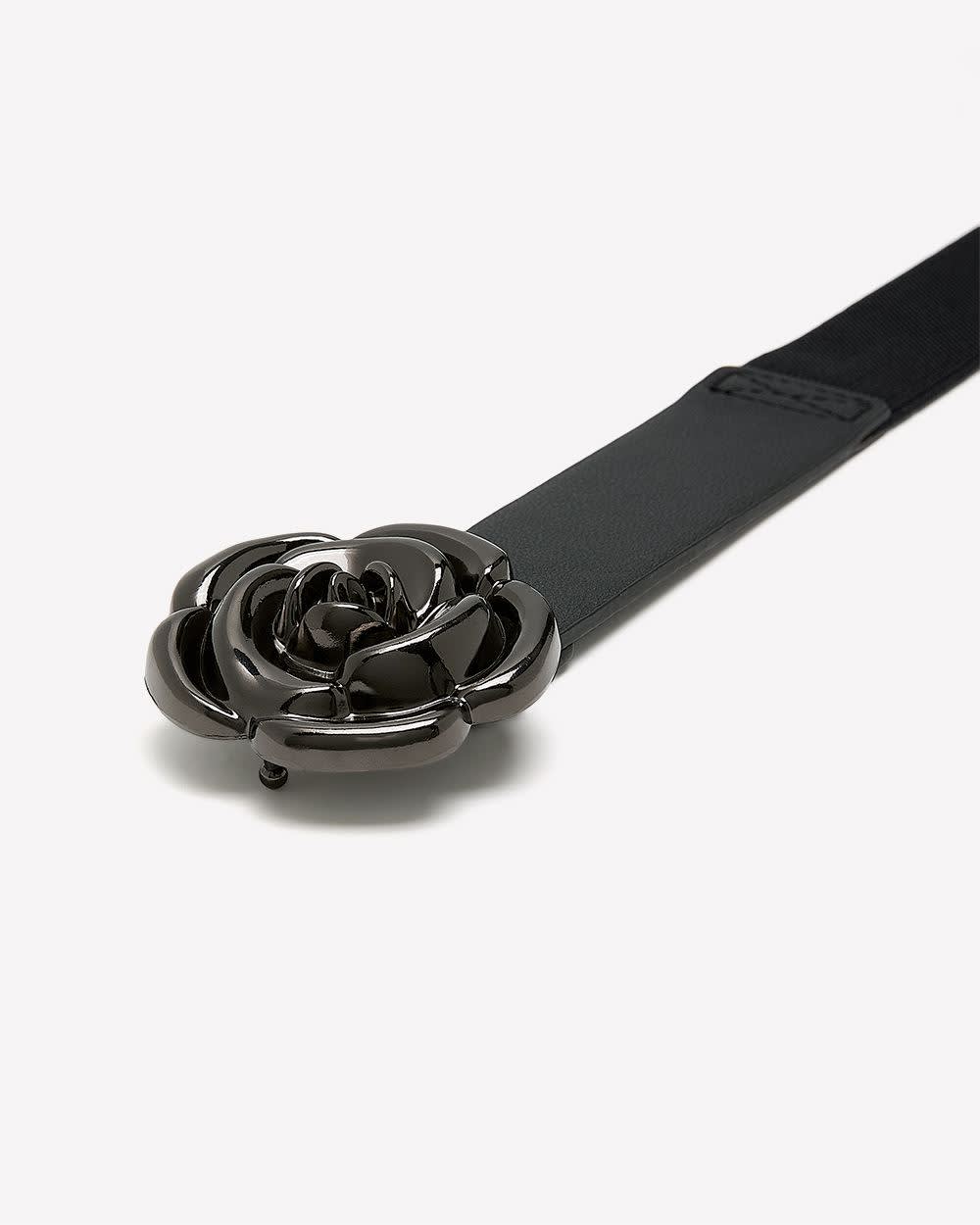 Black Flower Buckle Elastic Belt