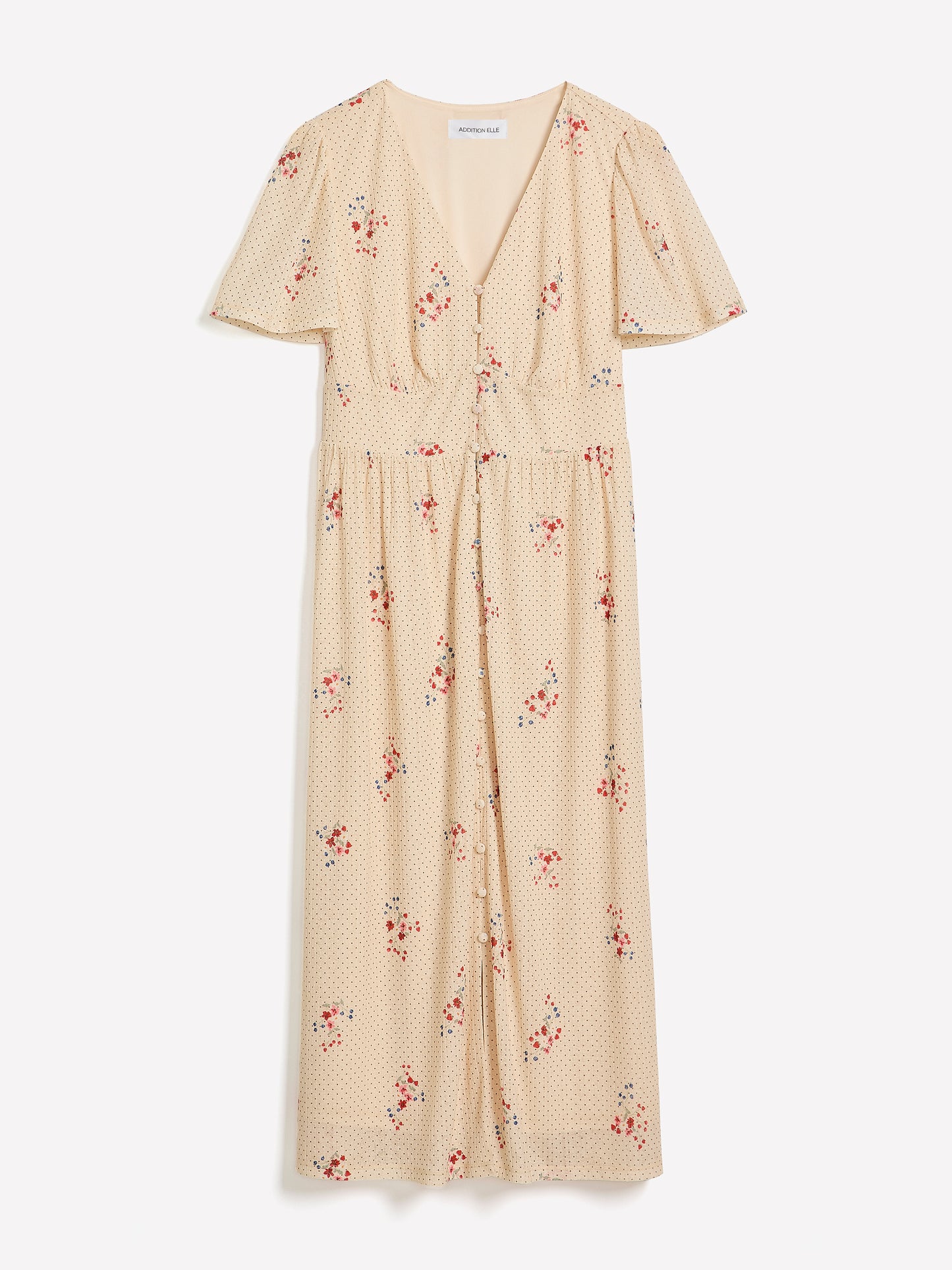 V-Neck Buttoned-Down Midi Dress with Flutter Sleeves - Addition Elle